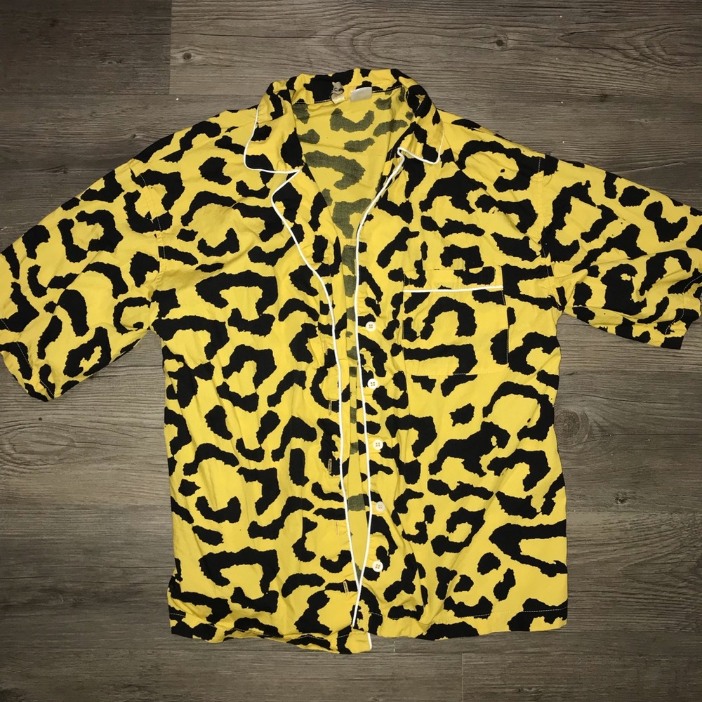 Yellow & Black Cheetah Print Button Up Shirt